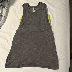 Lululemon grey tank with neon yellow built in bra - size 8